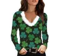 AMDOLE Camisas para mujer, estampadas, manga larga, regalo irlandés, informal, cuello en V, cuello en V, corte regular, cardigan brillante, café, S