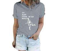 AMDOLE Camiseta de béisbol para mujer, elegante, con cuello redondo, informal, de manga corta, gris, XL