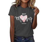 AMDOLE Camiseta de manga corta para mujer con texto en inglés "Beste Mutter der Welt", con estampado de carta de amor y cuello redondo, blusa larga para mujer, gris oscuro, M