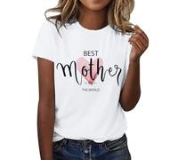 AMDOLE Camiseta de manga corta para mujer con texto en inglés "Beste Mutter der Welt", con estampado de carta de amor y cuello redondo, blusa larga para mujer, Blanco, 3XL