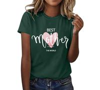 AMDOLE Camiseta de manga corta para mujer con texto en inglés "Beste Mutter der Welt", con estampado de carta de amor y cuello redondo, blusa larga para mujer, verde, M