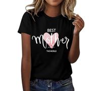 AMDOLE Camiseta de manga corta para mujer con texto en inglés "Beste Mutter der Welt", con estampado de carta de amor y cuello redondo, blusa larga para mujer, Negro , 3XL