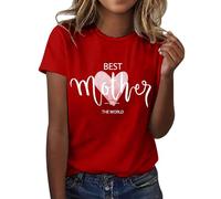 AMDOLE Camiseta de manga corta para mujer con texto en inglés "Beste Mutter der Welt", con estampado de carta de amor y cuello redondo, blusa larga para mujer, rojo, L