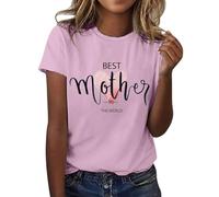 AMDOLE Camiseta de manga corta para mujer con texto en inglés "Beste Mutter der Welt", con estampado de carta de amor y cuello redondo, blusa larga para mujer, Rosa., XL