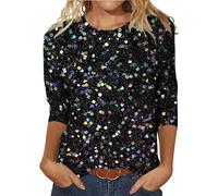 AMDOLE Camiseta de manga corta para mujer, cuello redondo, diseño de lentejuelas, camiseta de moda para carnaval, morado, XL