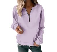 AMDOLE Camiseta de manga larga con media cremallera para mujer, color liso, suelta, para mujer, morado, 3XL