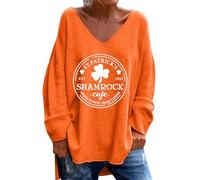 AMDOLE Camiseta de manga larga para mujer, con estampado de letras del día de San Valentín, cuello en V, manga larga, suelta, informal y cómoda, naranja, M