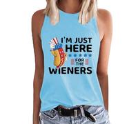 AMDOLE Camiseta de manga larga para mujer con texto "I'm Just Here For The Flag" para el Día de la Independencia de las Mujeres Camiseta interior larga, azul celeste, M