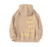 AMDOLE Camiseta de manga larga para mujer sin cremallera en la espalda ESTÁ OK, no PERFECTO Ser. Sudadera con capucha impresa con capucha privada, caqui, M