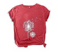 AMDOLE Camiseta de mujer Blusa de moda para mujer con cuello redondo suelto y manga corta Blusa con mangas abullonadas, rojo, XL