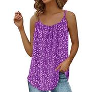 AMDOLE Camiseta de mujer con estampado floral y camiseta de encaje para mujer, morado, XL