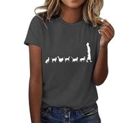 AMDOLE Camiseta de mujer con estampado humano y animal, camiseta de manga corta, cuello redondo, camiseta de moda, ligera, suave, informal, ropa de verano, blusa para mujer, gris oscuro, XXL