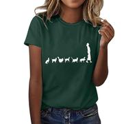 AMDOLE Camiseta de mujer con estampado humano y animal, camiseta de manga corta, cuello redondo, camiseta de moda, ligera, suave, informal, ropa de verano, blusa para mujer, verde, 3XL