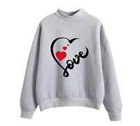 AMDOLE Camiseta de San Valentín de talla grande Sudadera de manga larga Blusa casual Temperamento Jersey Top Camisa de moda para mujer 2024, gris, L