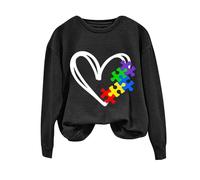 AMDOLE Camiseta de San Valentín para niña, cuello redondo, estampado de rompecabezas de amor casual, manga larga, camiseta moderna para mujer 2024, Negro , XL