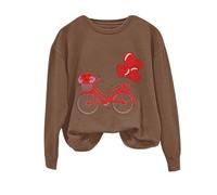 AMDOLE Camiseta de San Valentín para niña, informal, día de San Valentín, ciclismo, globo de amor, estampado de rosas, manga larga, tops de moda para mujer 2024, café, M