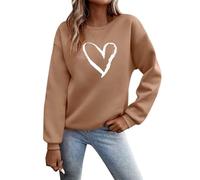 AMDOLE Camiseta de talla grande para San Valentín con capucha, estampado de letras, manga larga, cuello redondo, suéter de invierno para mujer, estampado de letras, camiseta informal suelta, suéter