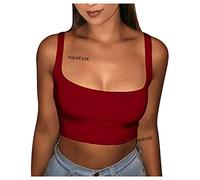 AMDOLE Camiseta de tirantes para mujer, con purpurina, con tirantes, elástica, sexy, ajustada, sexy, chaleco de club, ropa de verano, top de crop tops, para mujer, rojo, M