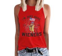 AMDOLE Camiseta de tirantes para mujer con texto en inglés "I'm Just Here For The Flag" para el Día de la Independencia de las Mujeres Chaqueta vaquera con encaje, rojo, XL