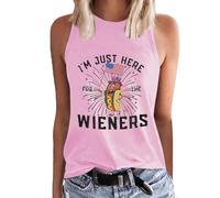 AMDOLE Camiseta de tirantes para mujer con texto en inglés "I'm Just Here For The Flag" para el Día de la Independencia de las Mujeres Chaqueta vaquera con encaje, Rosa., XXL