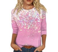 AMDOLE Camiseta deportiva para mujer, blusa informal para el día de San Valentín, talla grande, cuello redondo, manga de siete puntos, patrón divertido, blusa informal suelta, blusa para mujer, Rosa