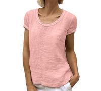 AMDOLE Camiseta deportiva para mujer con cuello redondo, manga corta, color sólido, informal y cómodo, camisetas para mujer, blusa larga para mujer, Rosa., 5XL