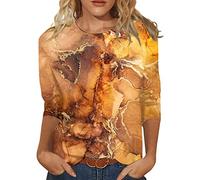 AMDOLE Camiseta deportiva para mujer, de verano, cuello redondo, manga larga, estampado cómodo, camiseta, blusa para mujer, naranja, S