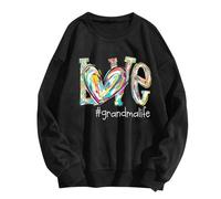 AMDOLE Camiseta deportiva para mujer Love Grandma Life con estampado de letras, cuello redondo y manga larga, Negro , XL