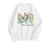 AMDOLE Camiseta deportiva para mujer Love Grandma Life con estampado de letras, cuello redondo y manga larga, Blanco, XL