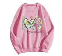 AMDOLE Camiseta deportiva para mujer Love Grandma Life con estampado de letras, cuello redondo y manga larga, Rosa., M
