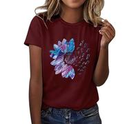 AMDOLE Camiseta larga para mujer, informal, para leggings, camiseta de verano de girasol, talla grande, camiseta holgada, camiseta de manga corta para niñas, camiseta informal, ropa de Halloween, Vino