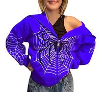 AMDOLE Camiseta Mujer Moda Casual Mujer Sudadera Cálida Manga Larga O Camisa Estampado Suave Mujer Invierno Sudaderas Tops Top Manga Corta Mujer, azul, L