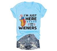 AMDOLE Camisetas de manga larga para mujer con texto en inglés "I'm Just Here for the Flag" para el Día de la Independencia para Mujer con Cuello en V Pantalones Mujer Verano, azul claro, 3XL