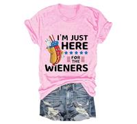 AMDOLE Camisetas de manga larga para mujer con texto en inglés "I'm Just Here for the Flag" para el Día de la Independencia para Mujer con Cuello en V Pantalones Mujer Verano, Rosa., XL