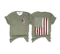 AMDOLE Camisetas de manga larga para mujer, cuello redondo, manga corta, día de la independencia, bandera americana, impresión, libertad familiar, camiseta estampada top mujer túnica verano, verde, S