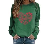 AMDOLE Camisetas de San Valentín para niñas con estampado de letras casuales, manga larga, camiseta moderna para mujer 2024, verde, XL