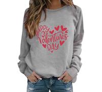 AMDOLE Camisetas de San Valentín para niñas con estampado de letras casuales, manga larga, camiseta moderna para mujer 2024, gris, XXL