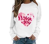AMDOLE Camisetas de San Valentín para niñas Sudadera de manga larga Casual O Cuello Blusa Suéter Suéter Suéter de moda para mujer 2024, Blanco, M