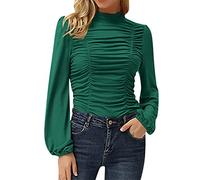 AMDOLE Camisetas para mujer, blusas y camisas de manga larga con volantes fruncidos para mujer, Ejercito Verde, M