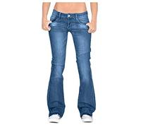 AMDOLE Chaleco negro mujer pantalones largos flae pantalones vaqueros cintura jeans mediados delgados mujer elástico Bell Jeans mujer jeans pantalones cortos, azul, S