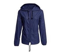 AMDOLE Chaqueta cortavientos impermeable para mujer con capucha de manga larga abrigo de bolsillo carnaval disfraz de mujer, marine, L