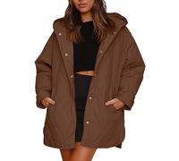 AMDOLE Chaquetas acolchadas para mujer, ligera, de manga larga, con botones, abrigo cálido de invierno con bolsillos, marrón, L