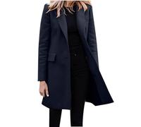 AMDOLE Chaquetas de invierno para mujer, talla grande, casual, a la moda, manga larga, abrigo de longitud media, cárdigan de botonadura simple, cortavientos, A-azul oscuro., 4XL