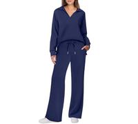 AMDOLE Conjunto completo de dos piezas para mujer, sudadera de manga larga de gran tamaño, media cremallera, sin botones, pantalones de pierna ancha, pantalones deportivos, trajes de gimnasio,