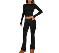 AMDOLE Conjunto de pantalones de mujer de 2 piezas para mujer, de manga larga, de manga larga, estilo informal, pantalones de mujer, Negro , M