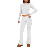 AMDOLE Conjunto de pantalones de mujer de 2 piezas para mujer, de manga larga, de manga larga, estilo informal, pantalones de mujer, Blanco, M