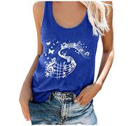 AMDOLE Crop tops mujer mujer estampado redondo Top Tank Neck sin mangas verano damas tanks Camis ropa de playa mujer, azul, L