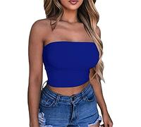 AMDOLE Damen Tops Elegant Frauen Sexy einfarbige bauchfreies Top trägerloses Bandeau-Schlauchoberteil ärmloses rückenfreies Tank-Weste Tops Damen, azul, L