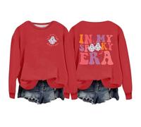 AMDOLE Deals of the Day - Camisa de café con calabaza para Halloween, manga larga, cuello redondo, suéter casual, ropa de otoño, rojo, M