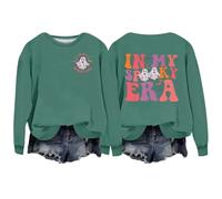 AMDOLE Deals of the Day - Camisa de café con calabaza para Halloween, manga larga, cuello redondo, suéter casual, ropa de otoño, verde, S